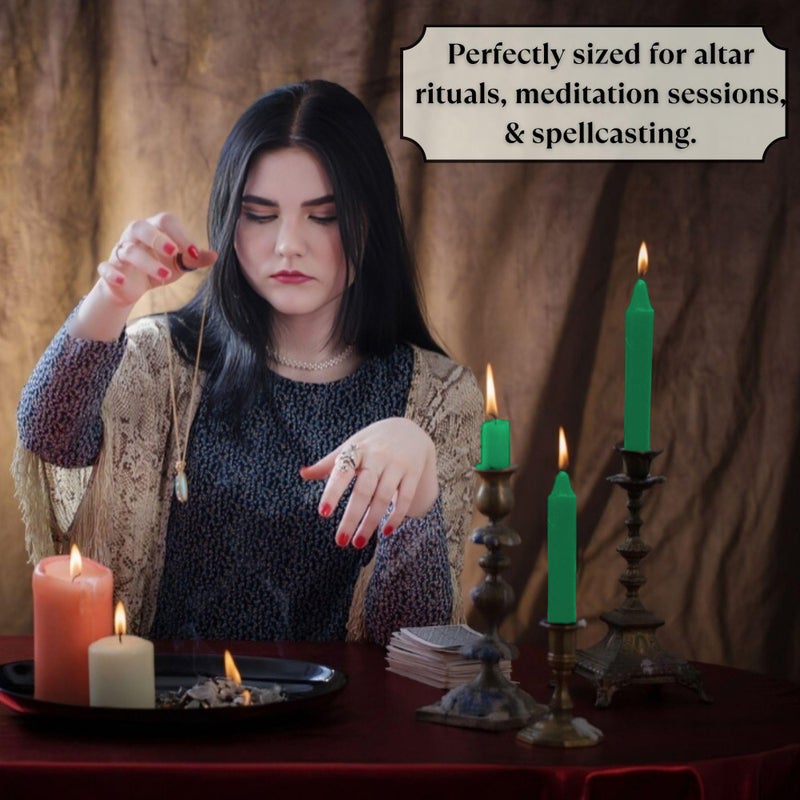 Vrinda Set of 20-4"" Mini Chime Ritual Spell Unscented Taper Candles - Ideal for Chime/Altar/Spell Work (Green) - Image 4